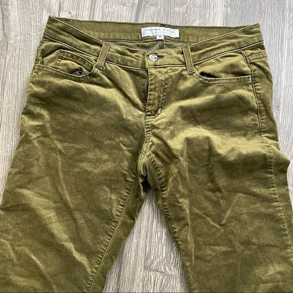 Revolve Trina Turk Olive Green Gold Velvet Jean Pants Trousers - Picture 5 of 15